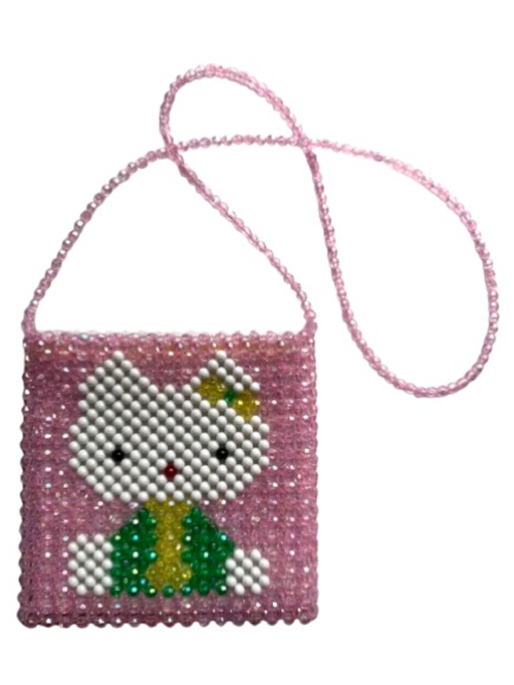 y2k Hello Kitty Bead Bag Pink Kidcore 2000s Vintage Style Mini Crossbody Purse